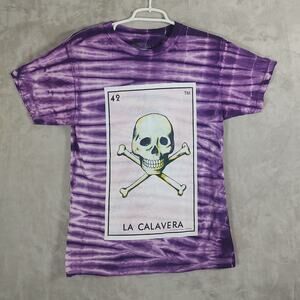 Hot Topic Loteria La Calavera Purple Tie Dye Boyfriend Fit Graphic Tee Size XS